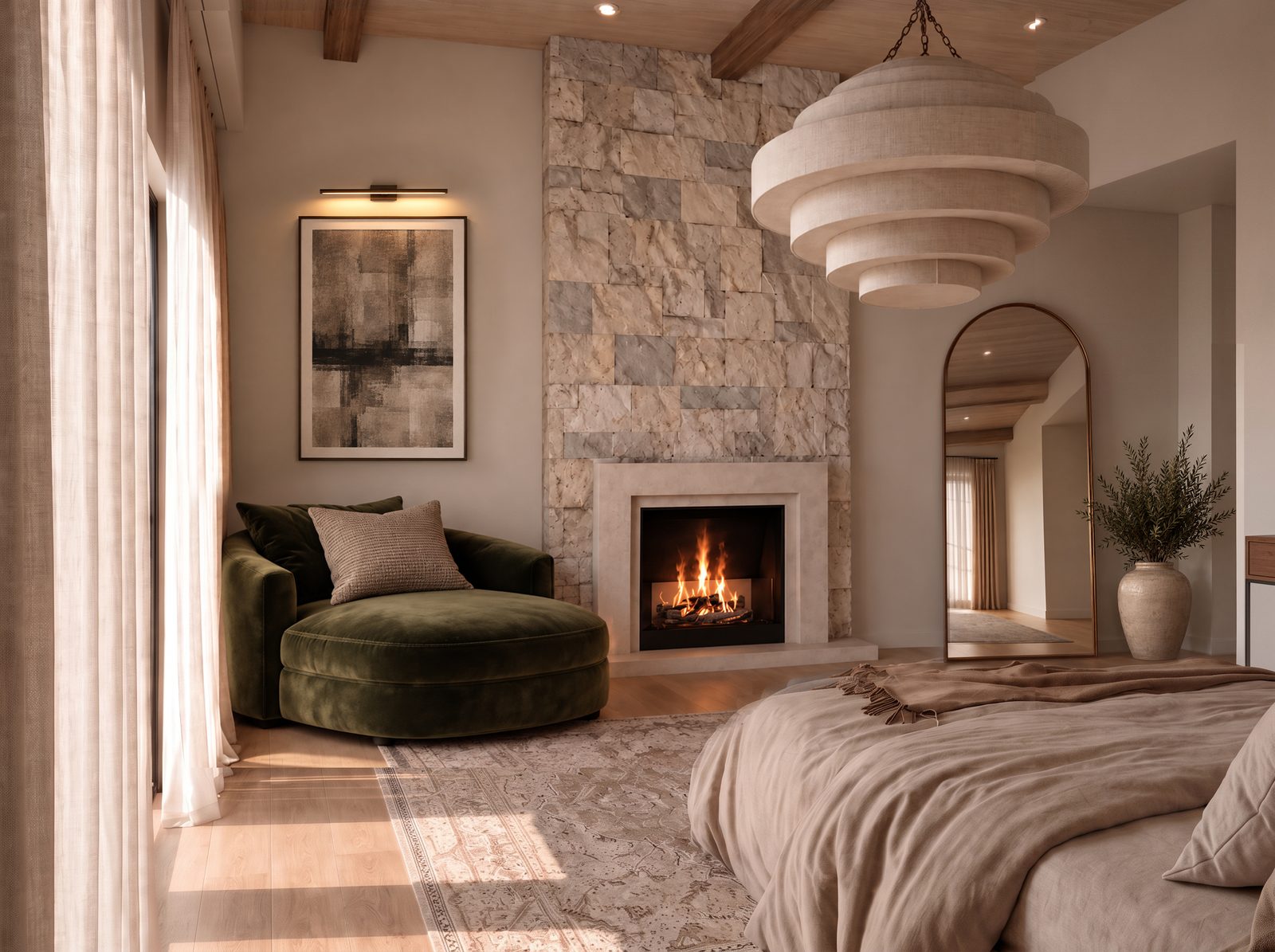 Primary suite with stone fireplace, 5047 Golf Club Link, Promontory, Park City, Utah